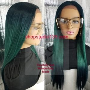 Sexy green ombre human  hair lace front wig